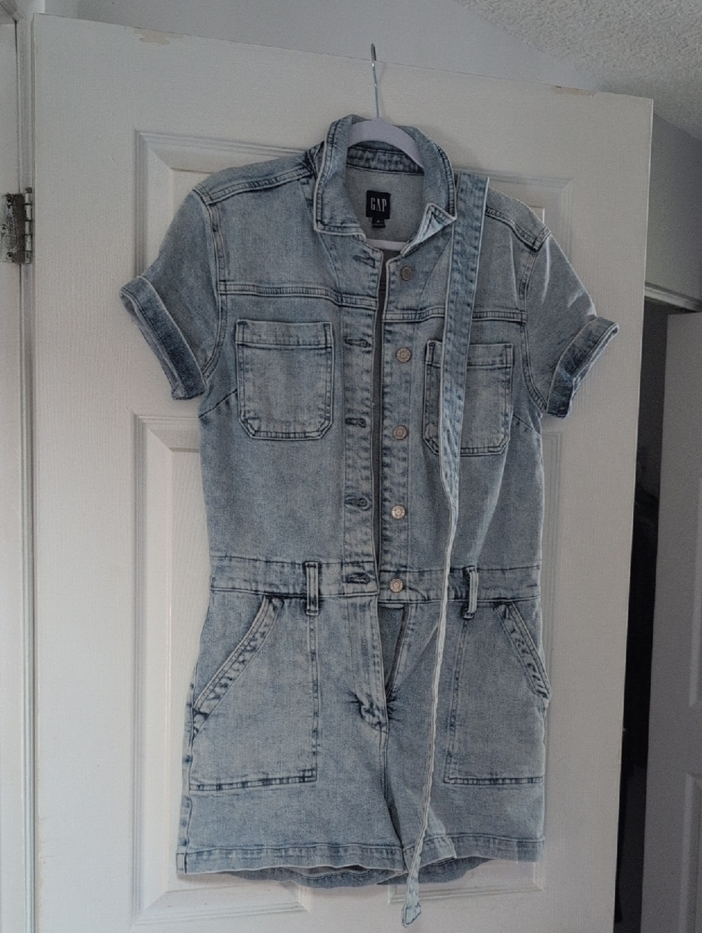 GAP Light Blue Denim Short Romper with Tie Size 6